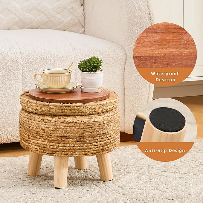 Cpintltr Storage Ottoman Poufs Handwoven Footstool Natural Seagrass Round