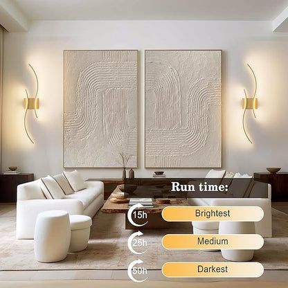 Battery Operated Wall Sconces Set of Two with Remote Control, Stepless Colors 3000K-6000K & Dimming, LED Gold Wireless Wall Light for Living Room, Hallway, Bedroom, 31.5 Inch (2 Pack)