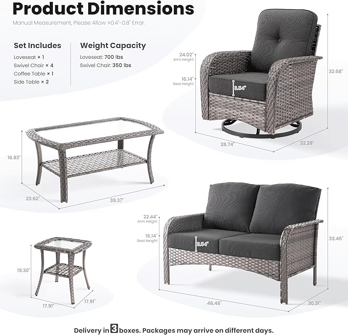 ovios 8-Piece Patio Furniture Set, Outdoor Wicker Sofa