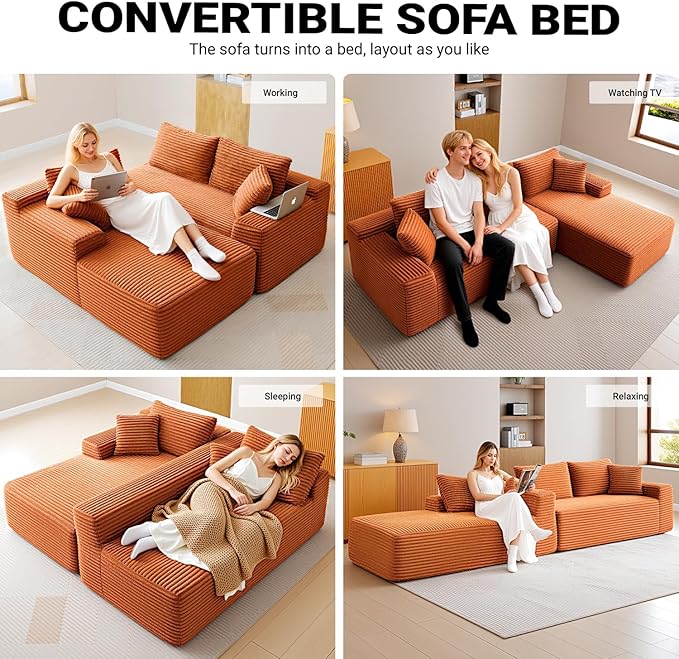 108" Cloud Sectional Couch, Modern Modular Sectional Sofa