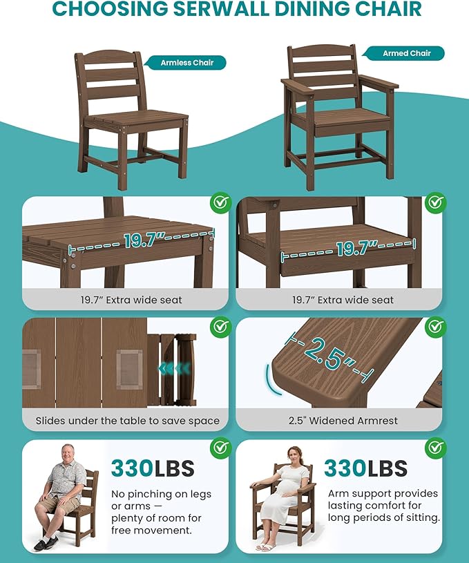 SERWALL Patio Dining Set with 15FT Double Side Umbrella, Outdoor Dining Sets
