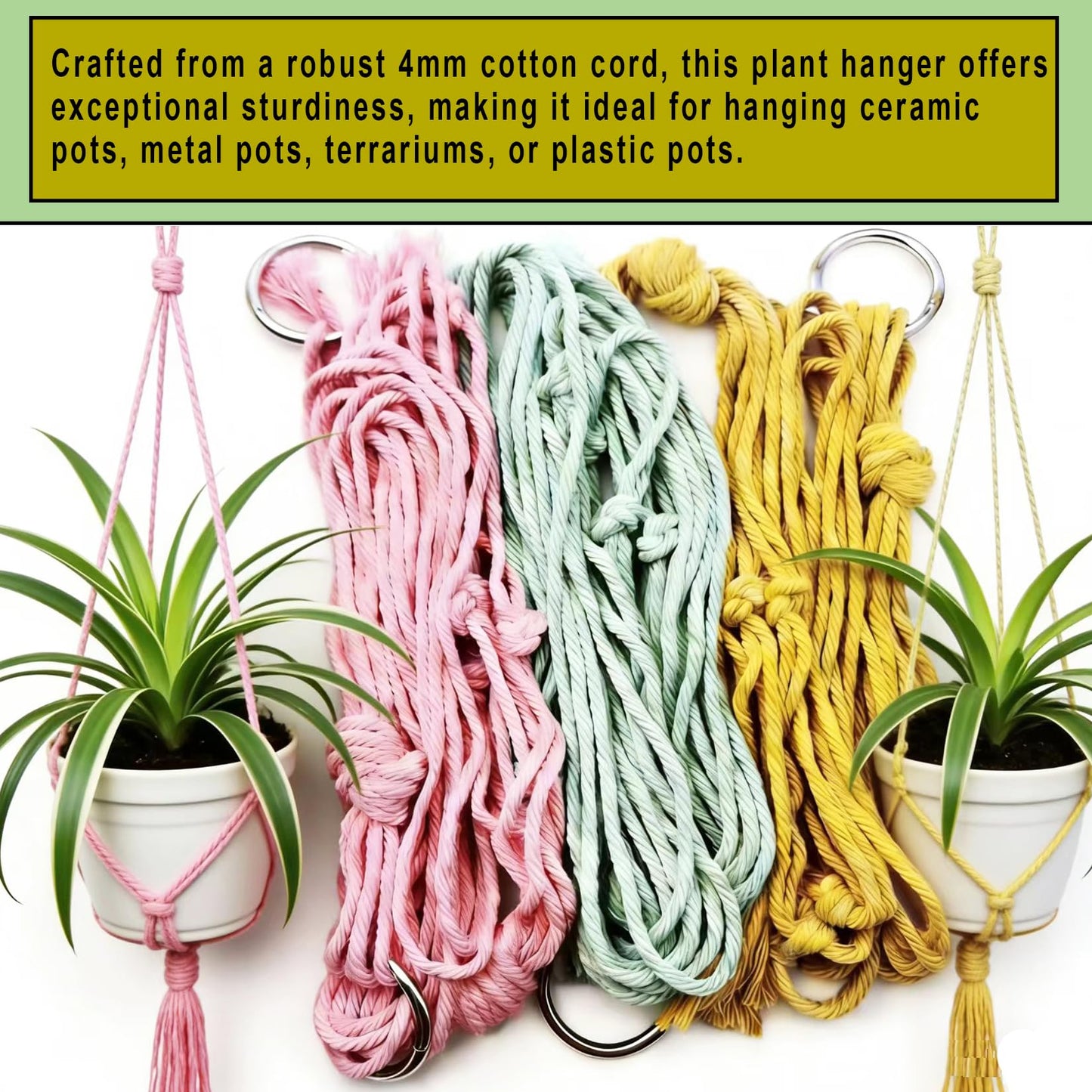 Markeny Macrame Plant Hanger, 4 Pieces Colourful Large Macrame Rope Hangers for Garden Patio Home Decor