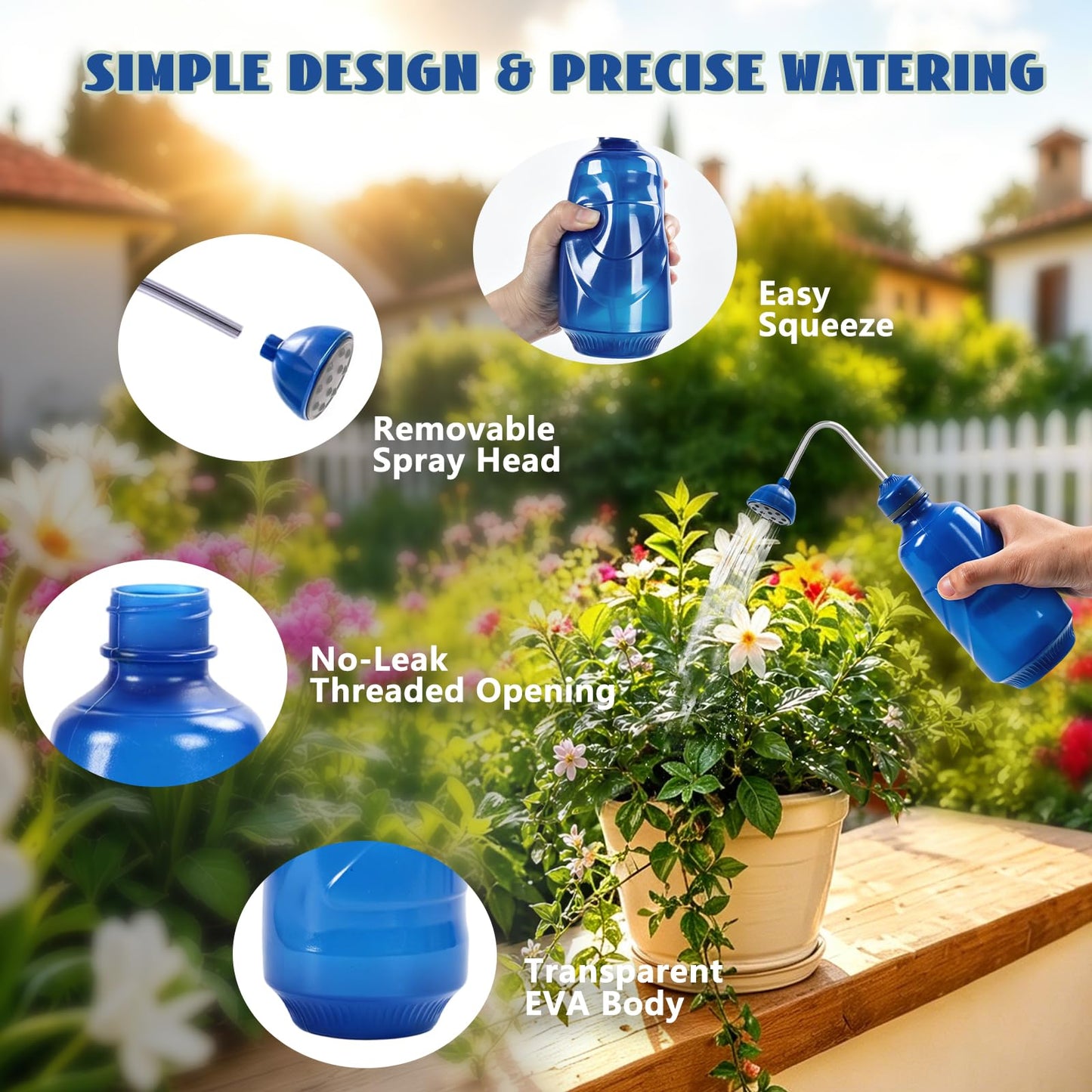 Small Watering Can, 2 in 1 Spray Head Functionality, 450ML Squeeze Garden Plant Watering Can for Seedlings Indoor/Outdoor Plants(Blue)