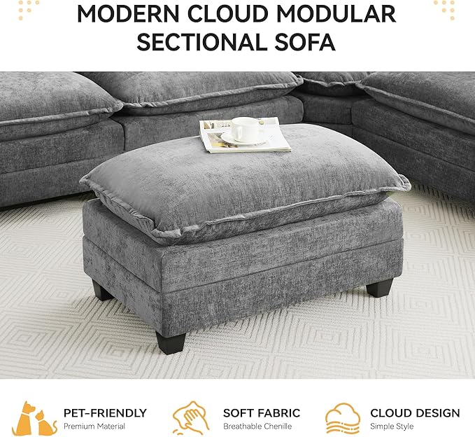 35‘’ Modern Chenille Cloud Sofa Ottoman, Rectangle Ottoman