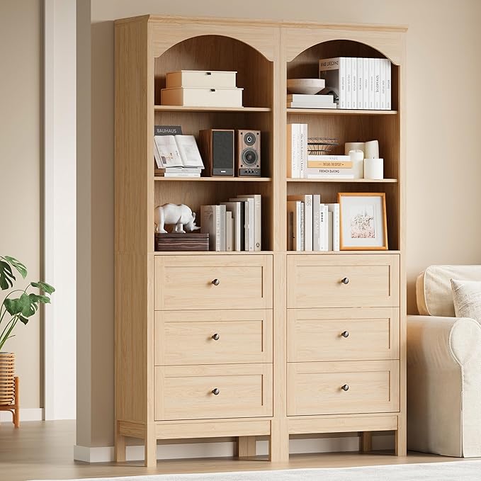 Bookshelf with Drawers, Floor Standing Display Storage Cabinet