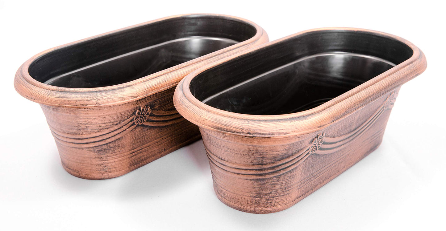 Sapphire USA Set of 2 Plastic Planter Rustic Metal Look Seedlings Nursery Flowerpot for Garden Patio Office Ornaments Home Decor Long Lasting Reusable Lightweight (16 Inches, Copper)