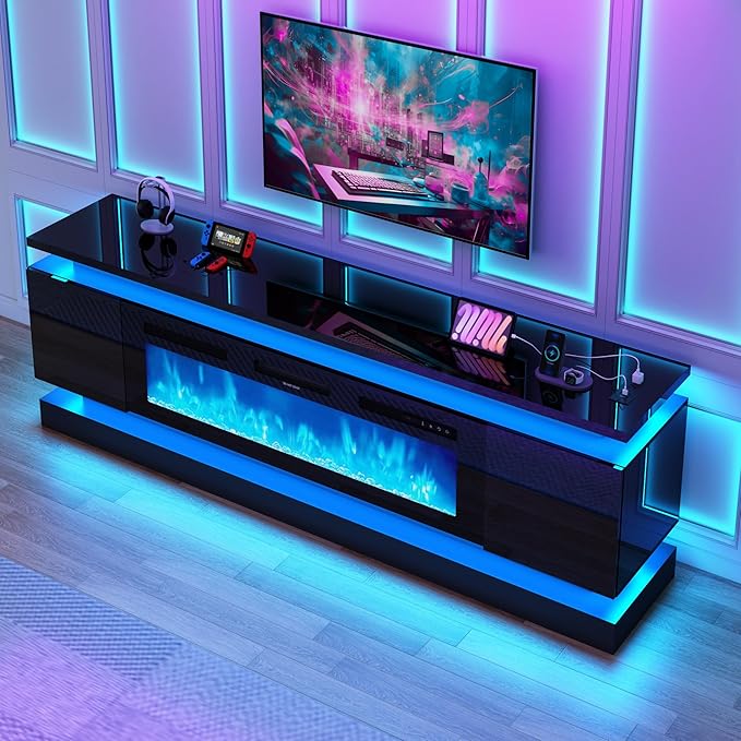 chartustriable 81IN LED TV Stands w/50 inch Fireplace Power Outlet