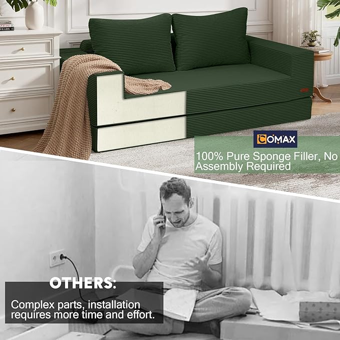 COMAX Convertible Sofa Bed Queen, Corduroy Folding Floor Couch Pull Out Couch