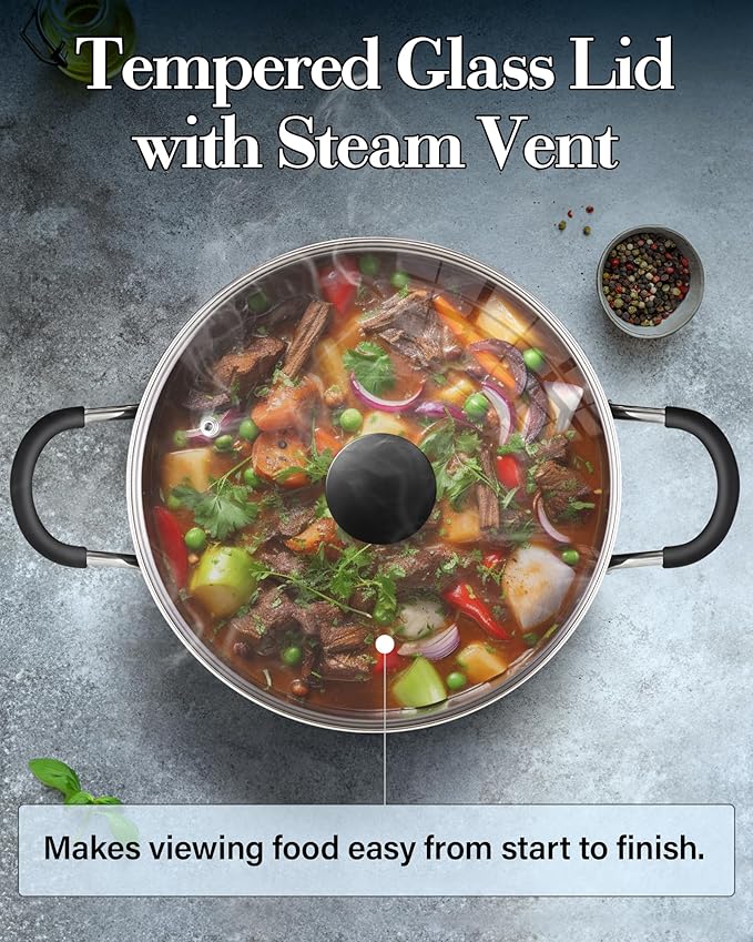 Cook N Home Professional 10.5 Quart Non stick Stock Pot with Lid, Riveted Handles, Big Soup Pot for Holiday Feasts, Stockpot with Even Heating, Induction Cookware, Oven & Dishwasher Safe, Black