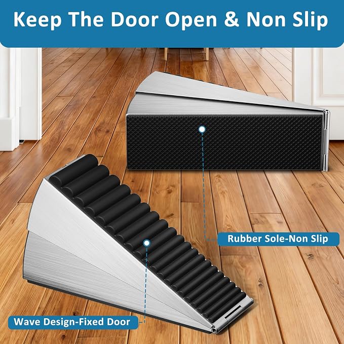 Optish 2 Pack Heavy Duty Door Stopper, Adjustable Spring Large Stopper, 3 Inches High Tall Wedge Stoppers for Bottom of Door, Door Stop Suits Any Heavy Door