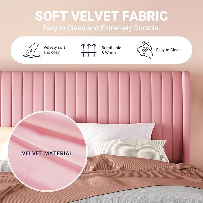 Allewie Full Size Velvet Bed Frame/Vertical Channel Tufted Wingback