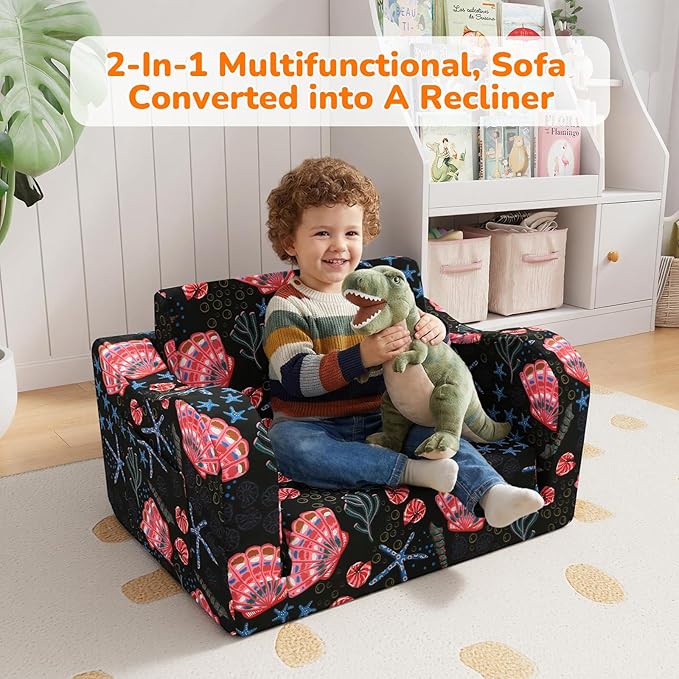 MeMoreCool Folding Kids Couch – 2-in-1 Toddler Sofa Bed, Lounge Chair