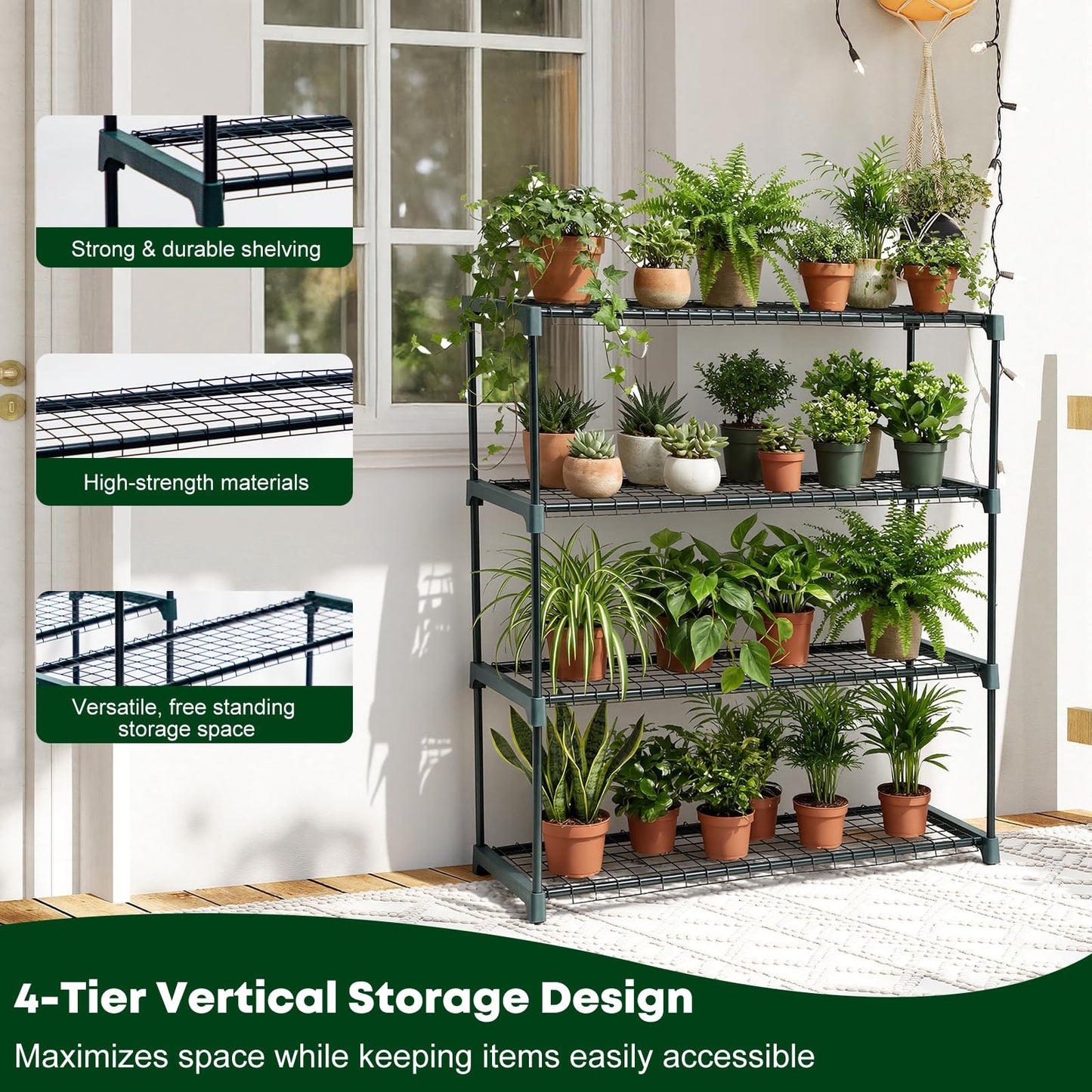 Panana 4 Tier Garden Greenhouse Steel Staging Shelving Plant Stand Garden Shelving Unit Garage Storage Racking, 2 Pack Plant Racks