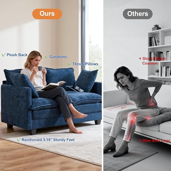 Loveseat Sofa Cloud Sofa Couch 50'', Modern Loveseats 2 Seat Couch 27" Deep Seat