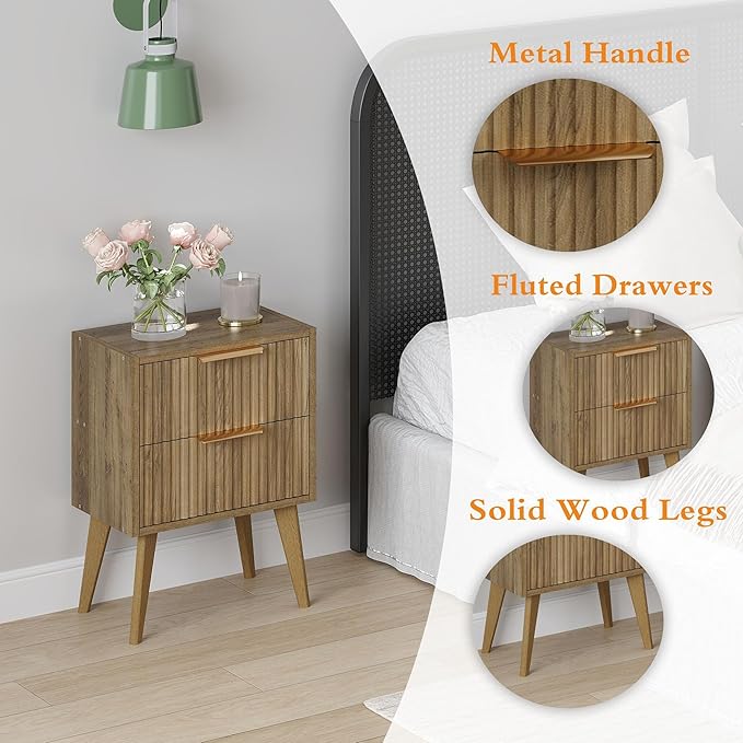 YAUKOMEL Mid Century Modern Nightstand, Small Bedside Table