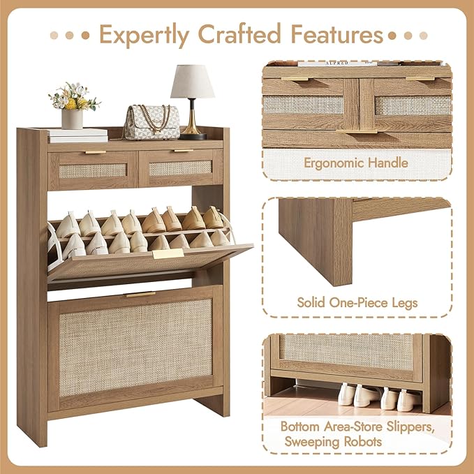 HOKYHOKY Rattan Shoe Storage Cabinet
