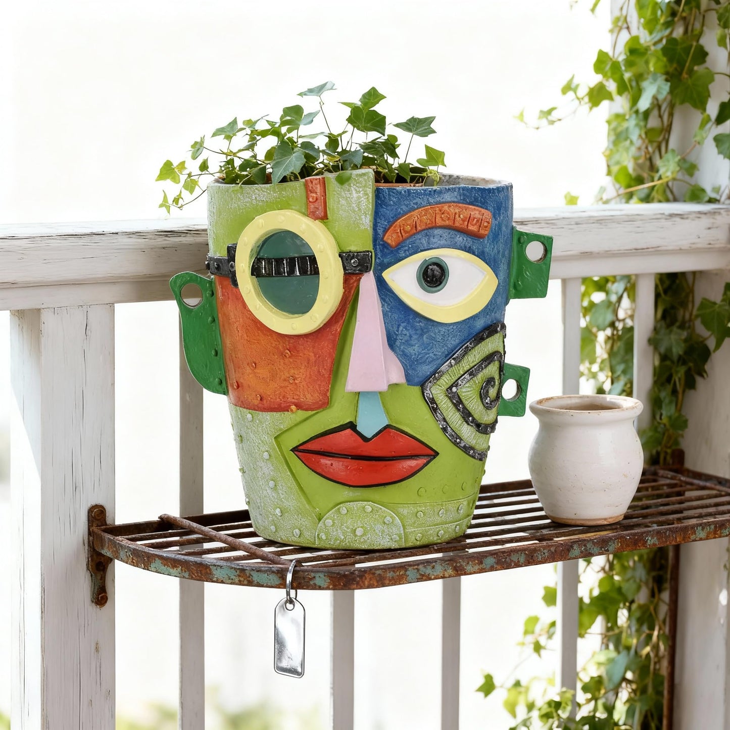 PlivBloom Abstract Face Planter Pot, Hand-Painted Resin Flower Pot with Top Opening for Planting, Decorative Planter for Indoor Plants, Art Accent Flowerpot Decor
