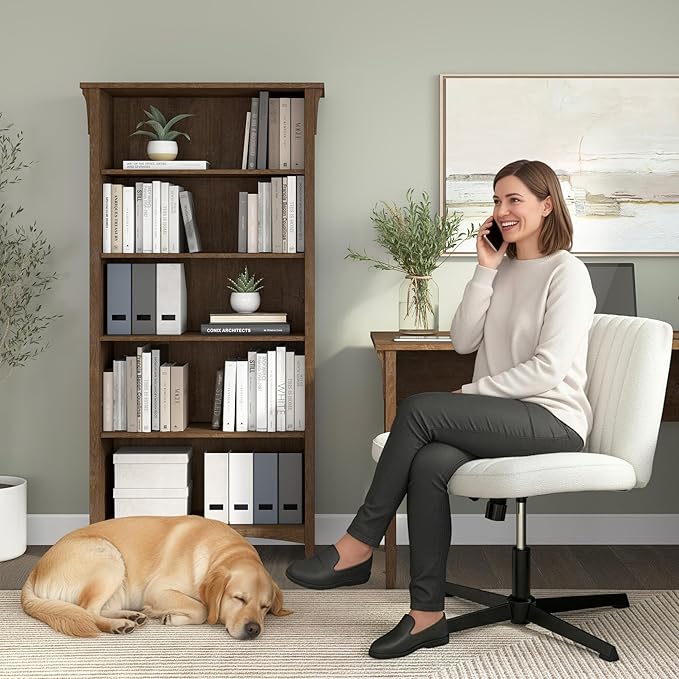 Bush Home Salinas 5 Shelf Bookcase in Ash Brown, Tall Bookshelf, Large Book