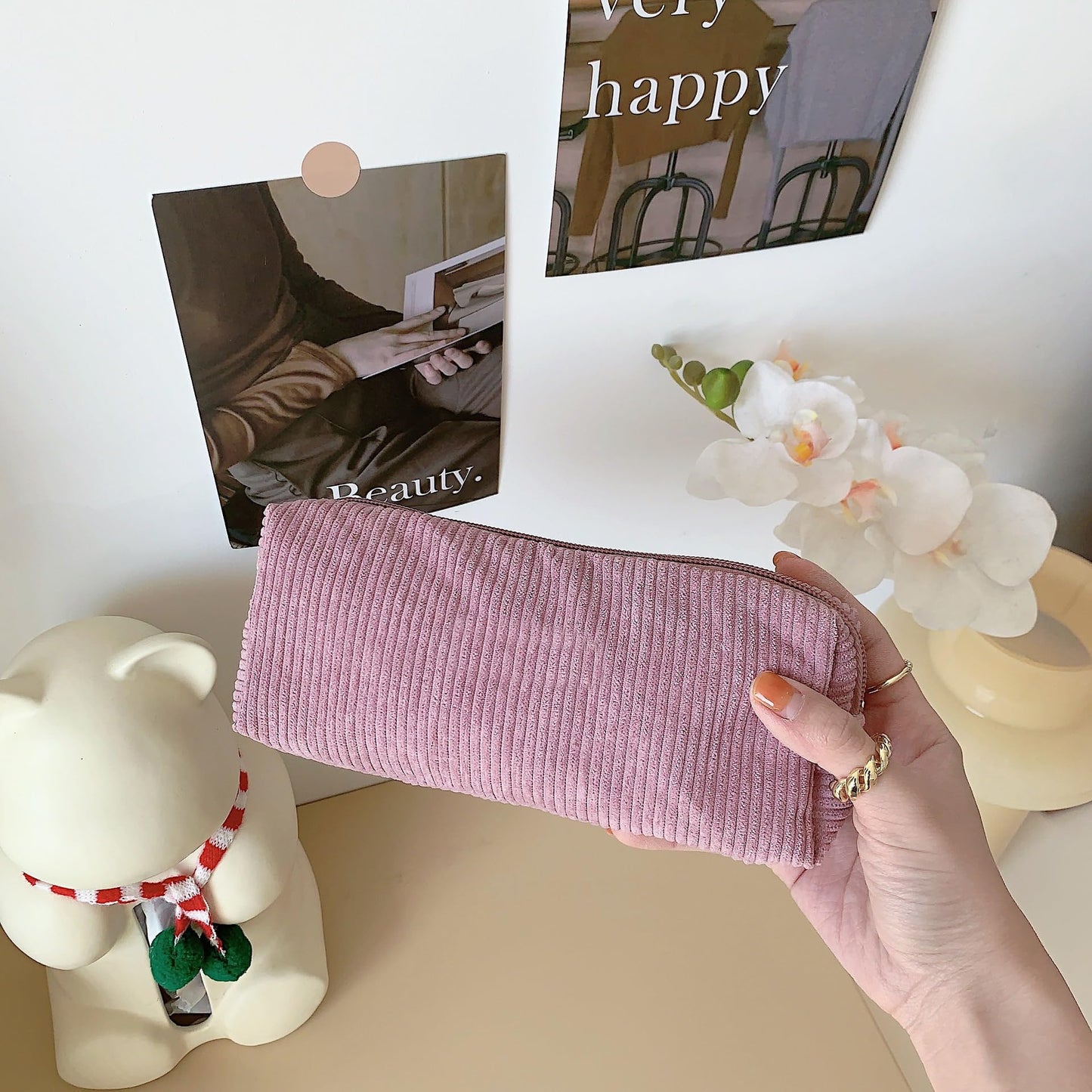 OZAOZ Cute Pencil Case Aesthetic Student Pencil Pouch Coin Pen Pouch Cosmetic Bag Office Stationery Organizer For Kids Teen School (Rose pink)