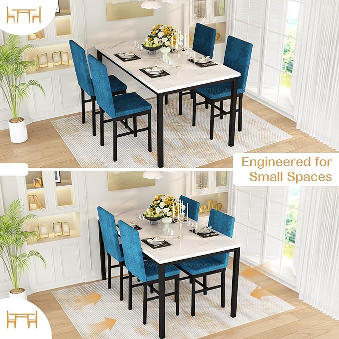 Recaceik Dining Table Set for 4, Modern 5 Piece Dining Table Set Faux Marble