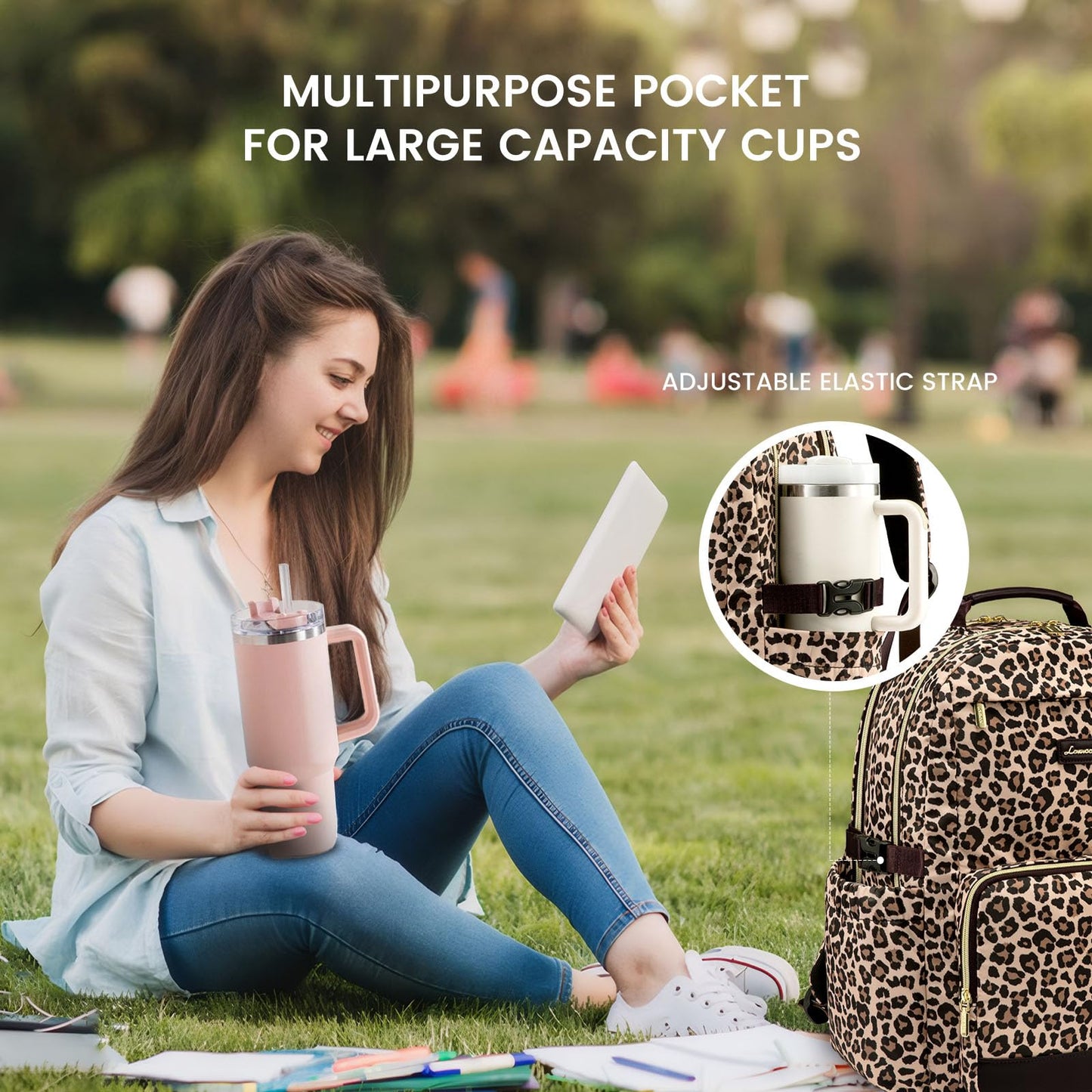 LOVEVOOK Laptop Backpack for Women with Pouch Pocket for Large Capacity Cup,15.6 Inch Laptop Computer Bag Travel Backpack Purse,Waterproof Work Business Backpack College Teacher Bags,Leopard print