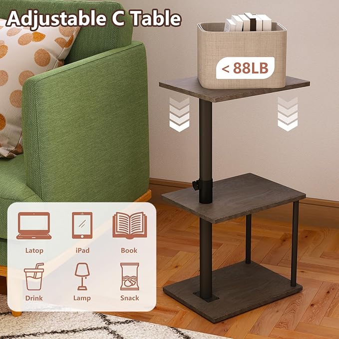 Faesun Swivel Side Table for Couch Arm, Height Adjustable C Table for Recliner
