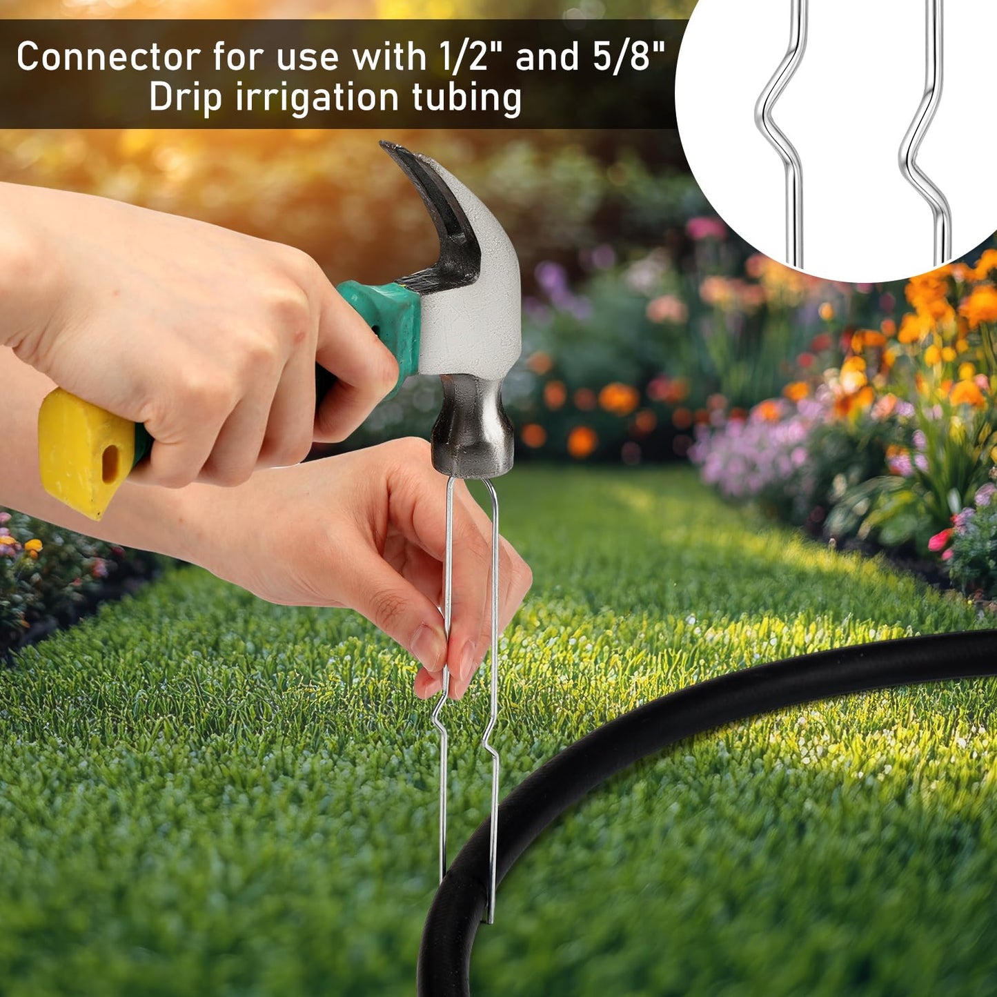 Yaocom 100 Pcs 6 Inch Drip Irrigation Stakes Curved Garden Hose Stakes Metal U Shape Soaker Hose Irrigation Tubing Parts Staples for Ground, Hold Drip Tubing up to 1/2" 5/8'' Diameter