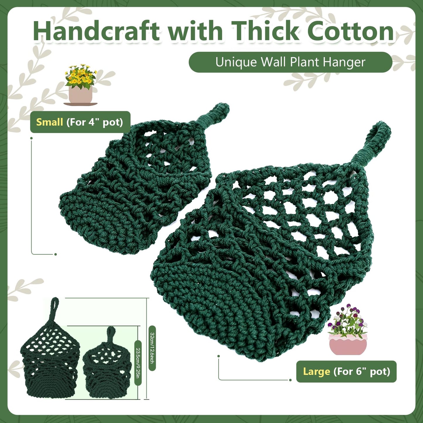 HOREAKHJ Macrame Wall Plant Hanger, Hanging Planter Basket Holder, Wall Planters for Indoor Plants, for Up to 6 Inch Pot (Green, 6-Inch)