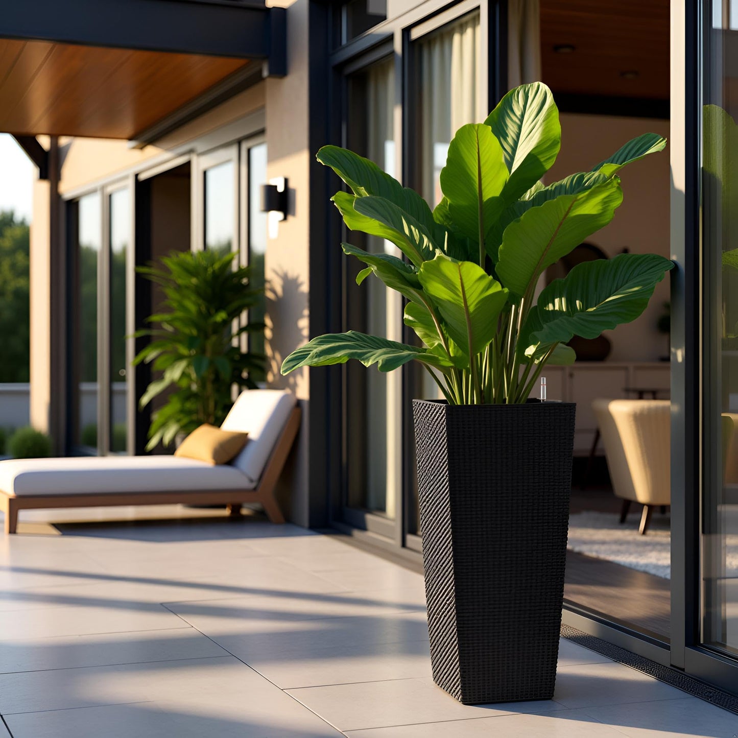 Vigo huseeo 23in Tall Planter Set of 2, Large Self Watering Pots for Indoor/Outdoor Plants with Drain Holes, Water Level Monitor, Inner Bucket for Front Porch Patio, Black Rattan