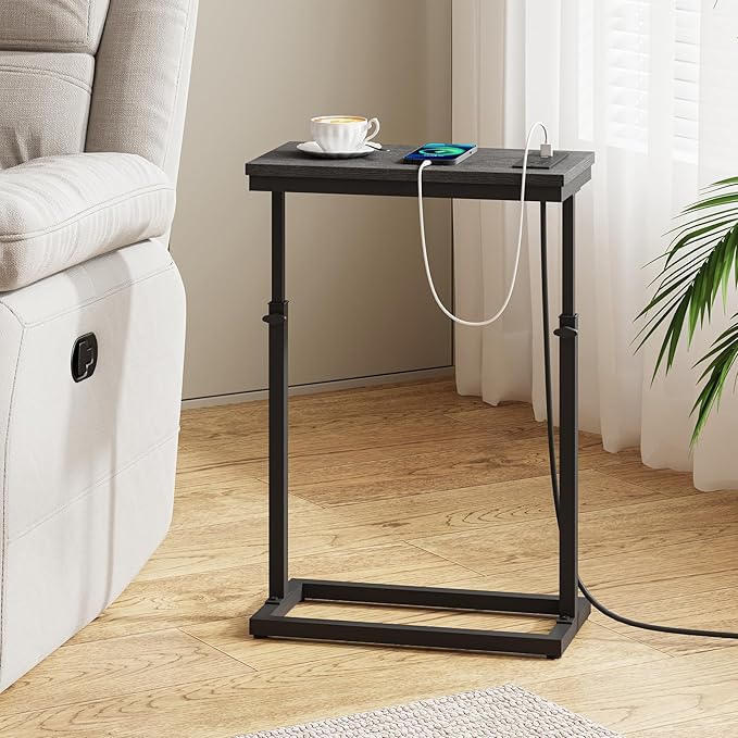 TUTOTAK End Table with Charging Station, Side Table, Tall Couch Table, Sofa