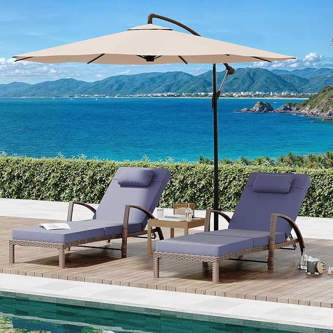 GarveeLife 2-Piece Rattan Patio Folding Chaise Lounge, 5-Position Adjustable