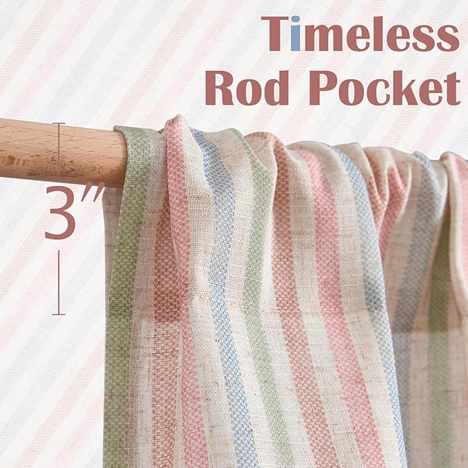 jinchan Striped Linen Kitchen Curtains 30 Inches Christmas Tier Curtains Farmhouse Modern Cafe Style Small Window Treatments Airy Light Filtering Rod Pocket for Living Room Bathroom 2 Panels Candy