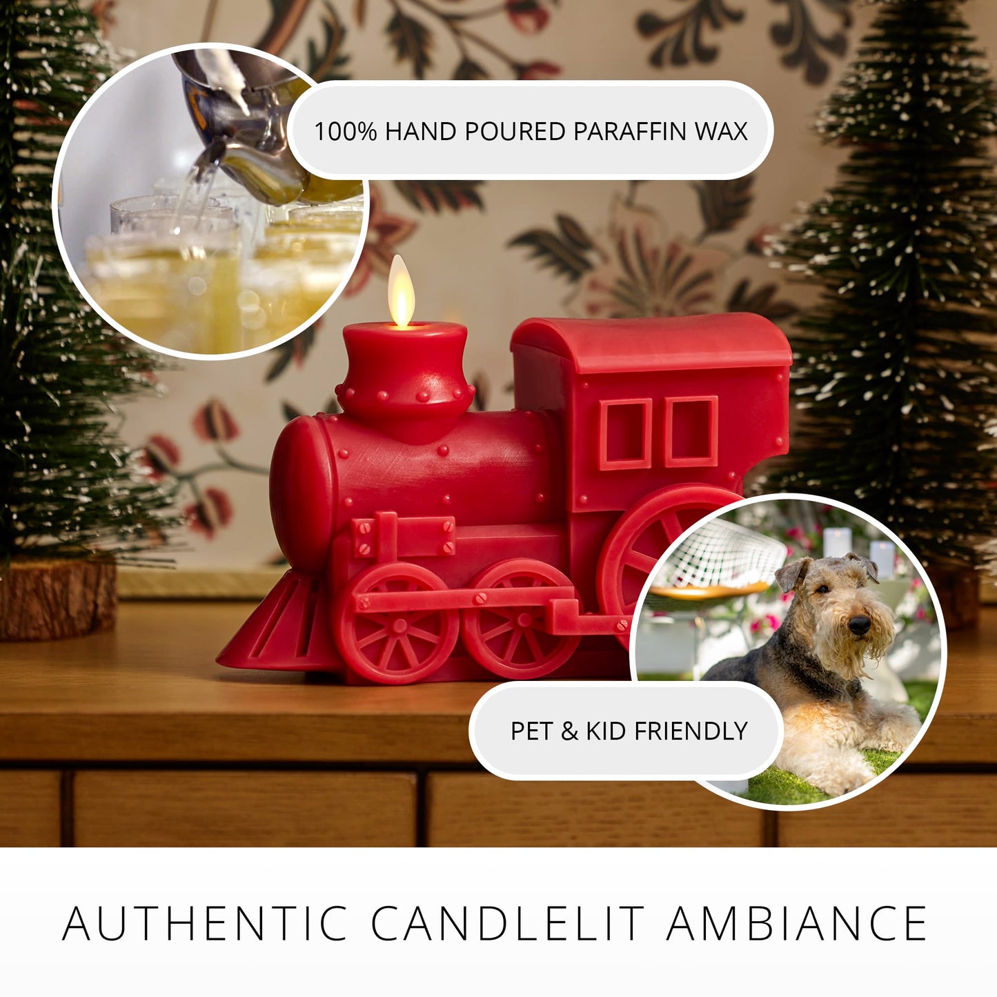 Luminara - Flameless Holiday LED Candle Battery Operated Moving Flame - Red Train - Pack of 1-7.3x5.5x5.5 - Auto Timer Built-in 5-Hour Timer Candle