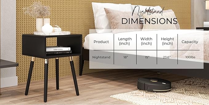 Bme Dinkee Solid Wood Nightstand, Fully Assembled, Without Drawer