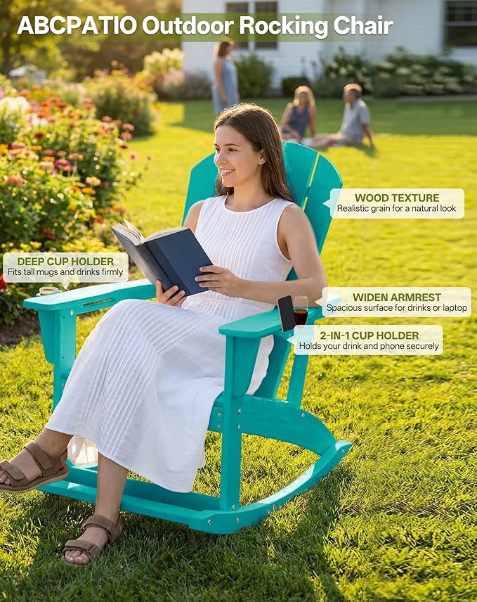 Outdoor Oversized Adirondack Rocking Chairs, All Weather HDPE Patio Rocking