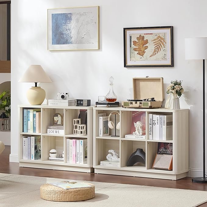 Joaxswe 6 Cube Bookcase, Wood Low Floor Standing Bookshelf