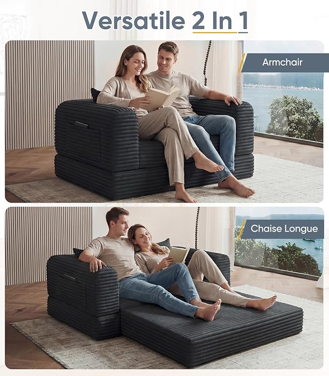 Versatile 2 in1 Loveseat Accent Chair Couch Convertible Boneless Chaise Lounge