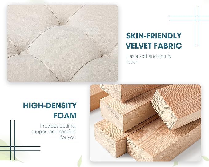 36" Large Square Ottoman with Storage, Tufted Upholstered Storage Ottoman with