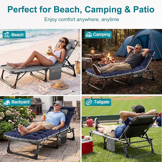ABORON 2PK Heavy Duty Tanning Chair, 5-Gear Outdoor Folding Chaise Lounge Chair