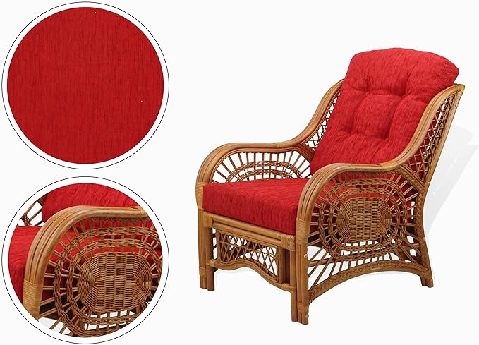 Malibu Lounge Set of 4: 2 Natural Rattan Wicker Chairs, Three-Seater Sofa