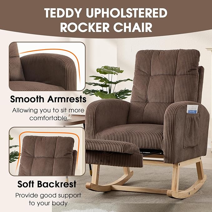 NIOIIKIT Nursery Rocking Chair, Corduroy Upholstered Rocking Chair