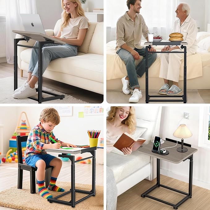 Tv Tray Table, 8-Level Adjustable Height Couch Side Table，90° Tilt Angle