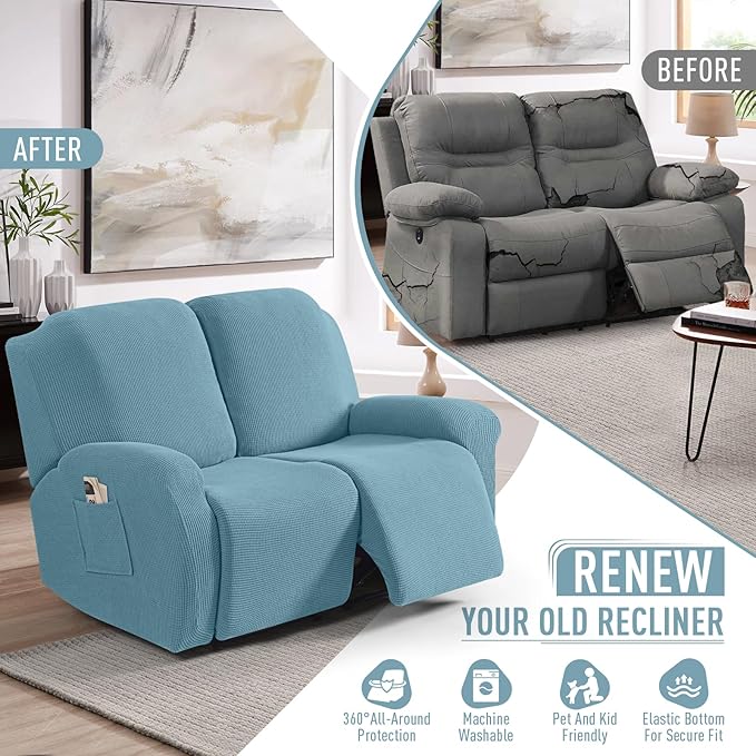 TAOCOCO Recliner Loveseat Slipcover, 6 Pieces Dual Recliner Sofa Covers