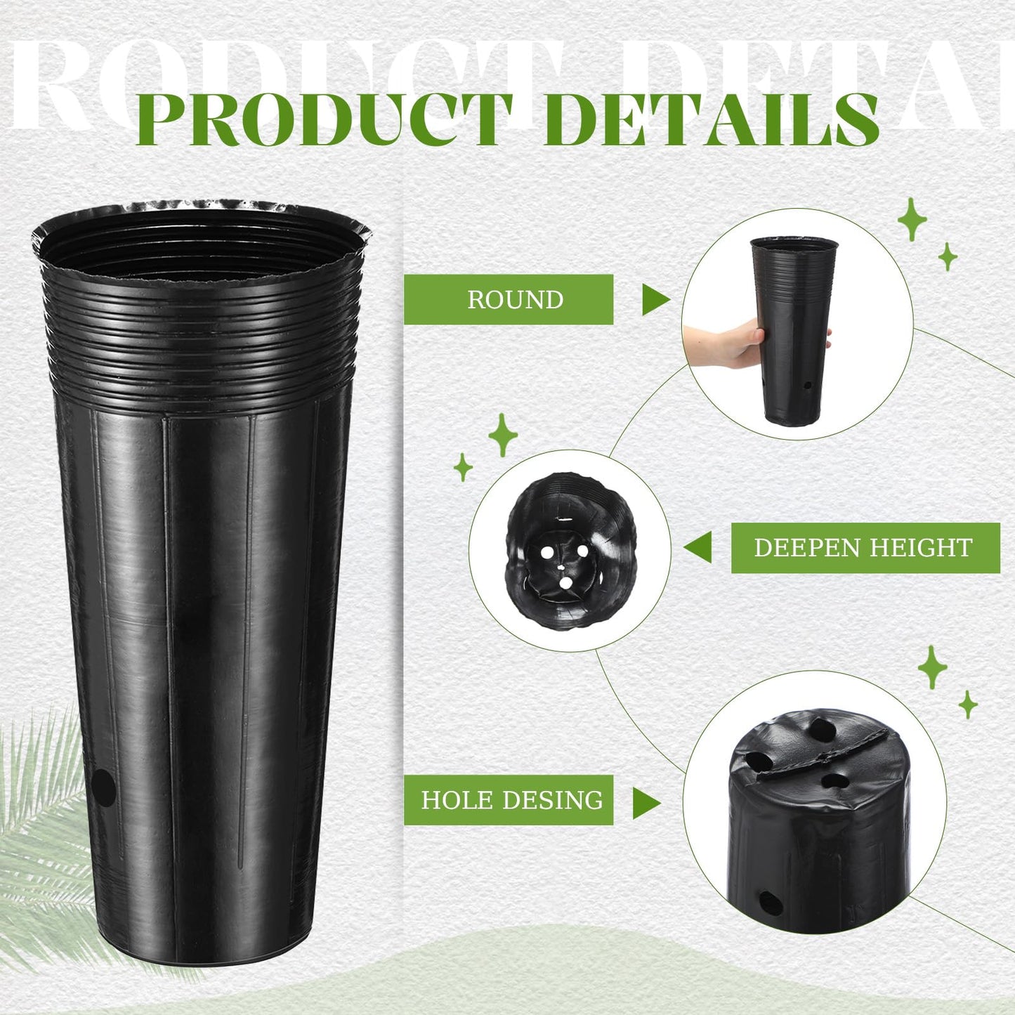Ferrochef 100 Pack Tall Tree Pot 9.8'' x 4.7'', Black Plastic Deep Nursery Pots, Soft Deep Seedling Pots for Seed Starting, Plant Starter Cups with Drainage Holes for Flowers, Cuttings Transplanting