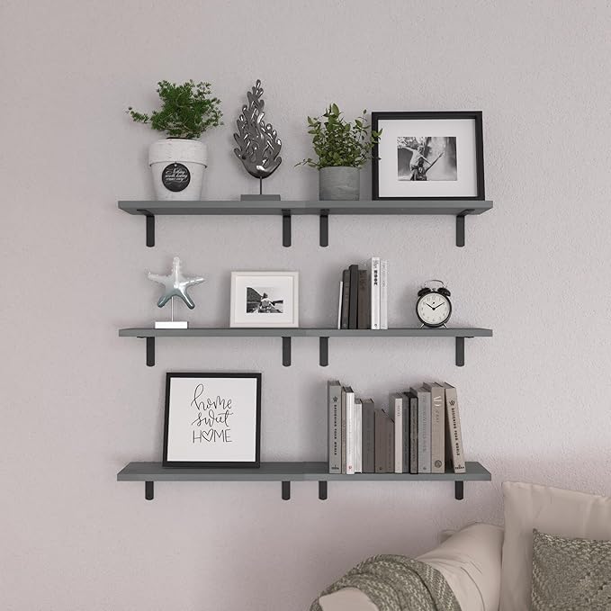 WOPITUES Wood Floating Shelves Set of 6, Shelves
