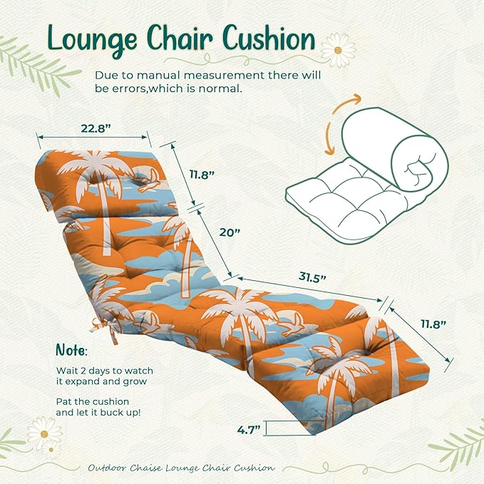 Outdoor Chaise Lounge Chair Cushion 75.1 x 22.8 x 4.7 Inches 100% Waterproof