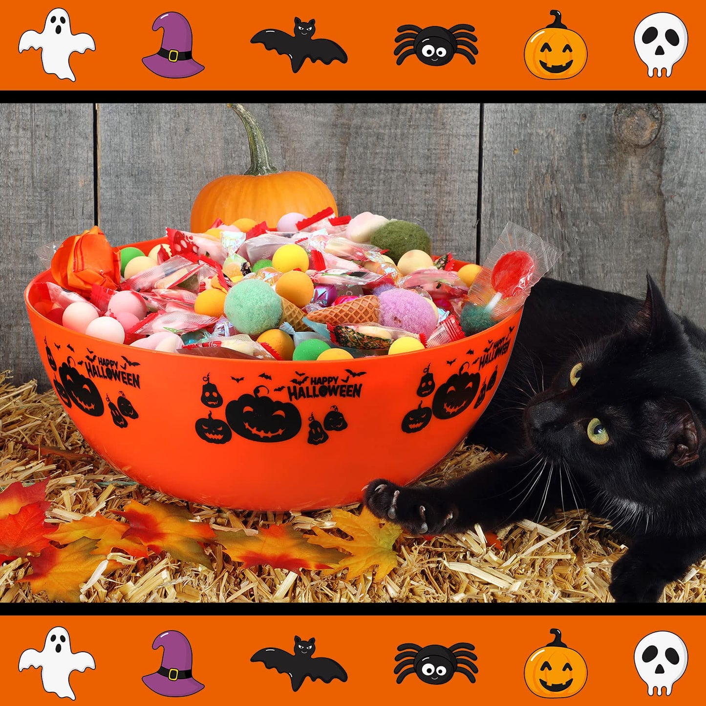 Funtery 6 Pcs Halloween Candy Bowl Ghost Pumpkin Bat Large Plastic Trick Treat Candy Serving Bowls Halloween Ghost Pumpkin Bat Holders Tableware Party Supplies Decorations