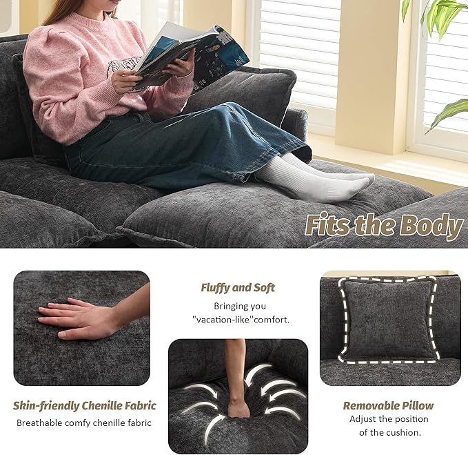 111'' Sectional Cloud Deep Seat Couch, Oversized Chenille U Shaped Sectional