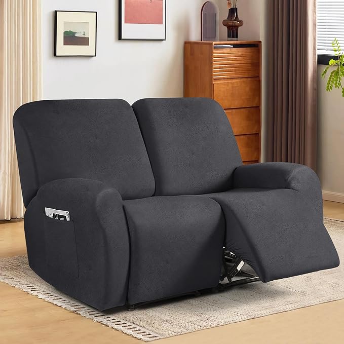 ANARACHON Leather Look Loveseat Recliner Cover, 6-Pieces Stretch Dual Recliner