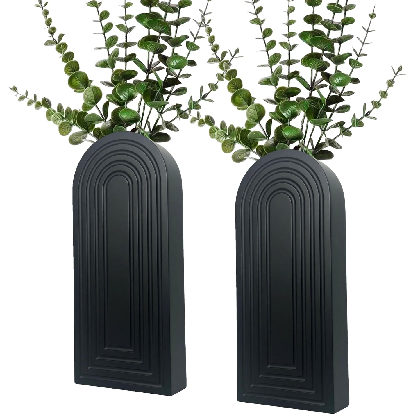 2 Pack Wooden Wall Vase Set - Boho & Modern Farmhouse Wall Decor, Hanging Planter for Indoor Plants & Flowers, Wood Mounted Art for Living Room, Bathroom, Hallway, Home Decor (Black, Large)